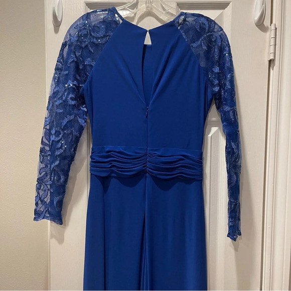 Marina Sequined Long Sleeves Cobalt Blue Evening Gown Sz 6 - Picture 6 of 11